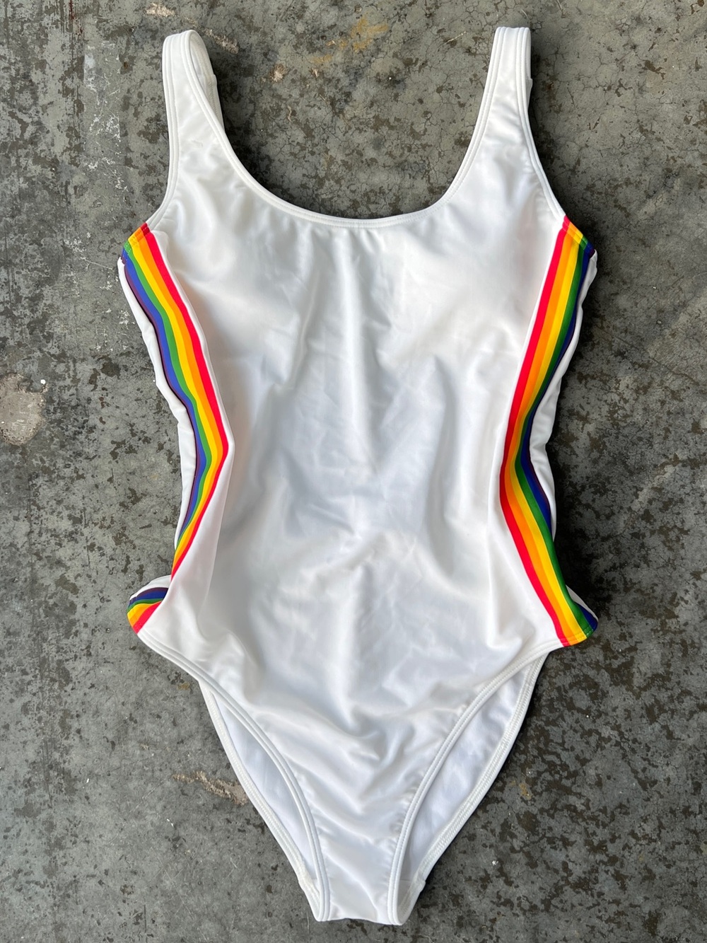 NWT Abercrombie One Piece Swim Suit with Contouring Rainbow Side Stripes Pride M
